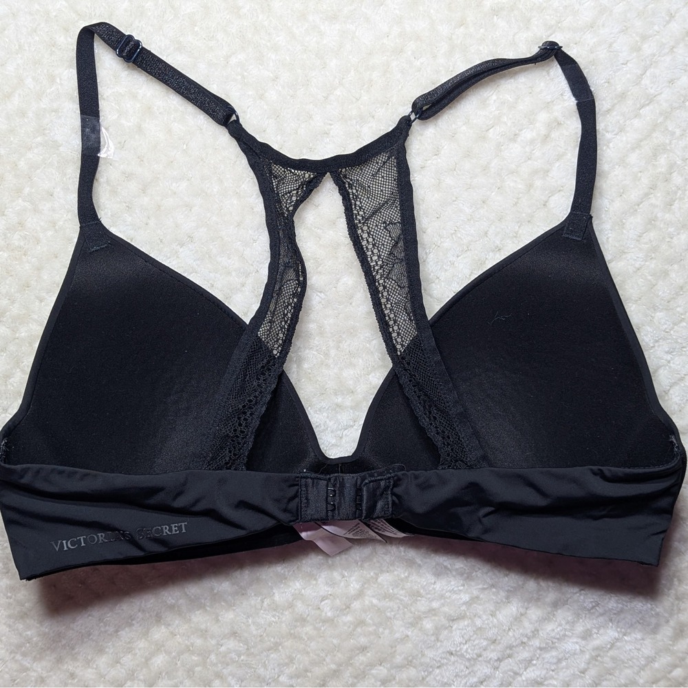 Victoria's Secret Black Racerback Push Up Bra Lace Back Smooth Cups 34C